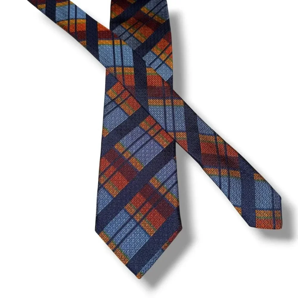 Jos. A Bank Reserve Orange & Blue Stain-glass Handmade in Italy Silk Neck Tie
